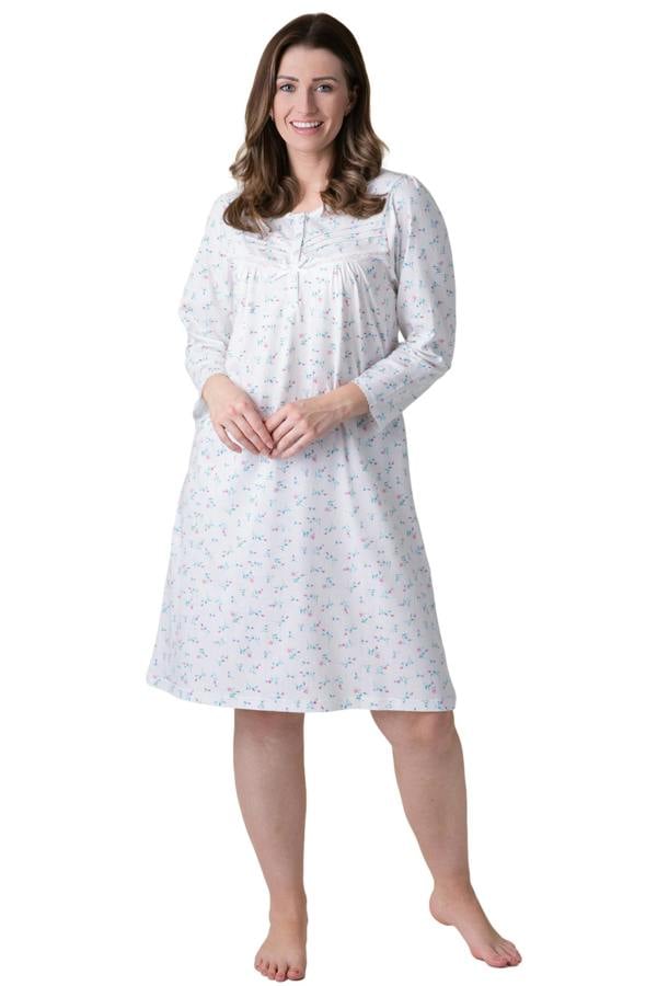 Camille Womens Classic 100% Organic Jersey Cotton Long Sleeve Nightdress