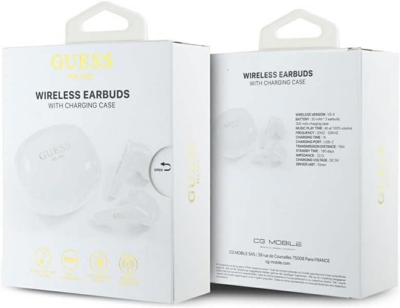 Guess Glossy Classic Logo TWS Wireless Earphones White - GUTWST7FCEEH