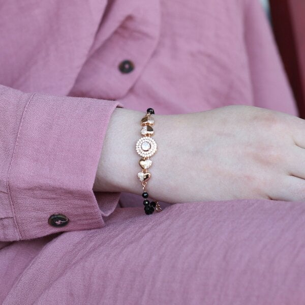 The Colourful Aura Large Zircon Heart Charm beaded adjustable Bracelet