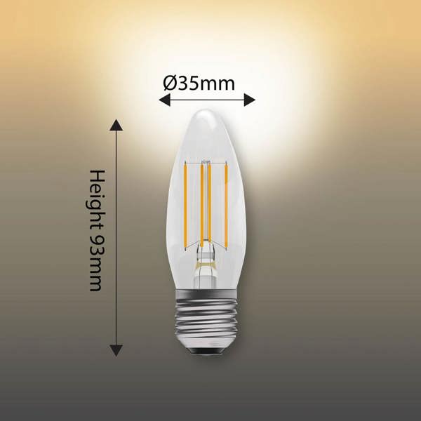 BELL Lighting E27 Screw Dimmable LED Filament Candle 4.5W Light Bulbs