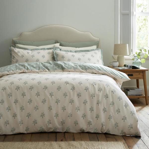 Emily Bond Dapplewood Trees Cotton Reversible Duvet Cover Set Cream