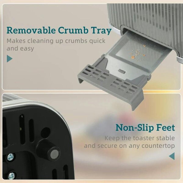 4 Slice Toaster with 7 Browning Levels, Bread Toaster with Removable Crumb Tray, Grey
