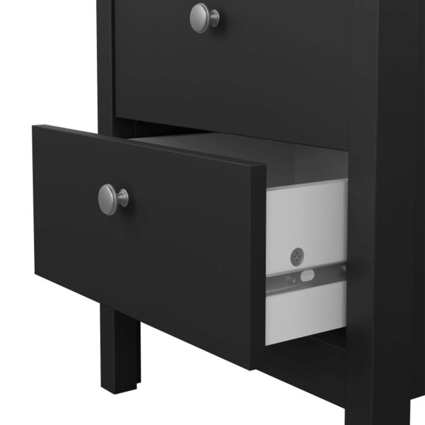 Wyld Haus Gossmere Black Wooden Bedside Table 2 Drawers Silver Handles
