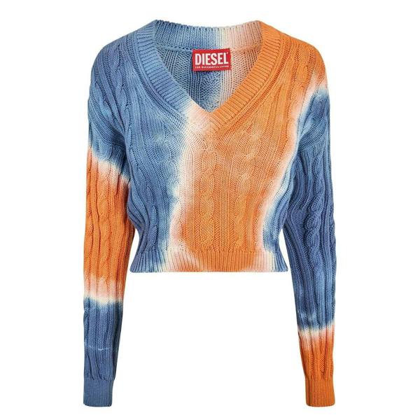 Diesel Womens/Ladies Janel Tie Dye V Neck Crop Sweatshirt - Orange/Blue - 