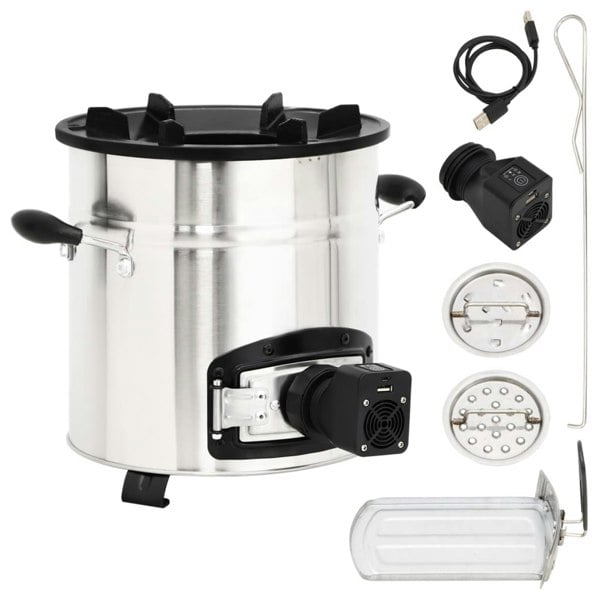 Berkfield Wood Stove with USB Fan Silver 35.5x26x28 cm Stainless Steel