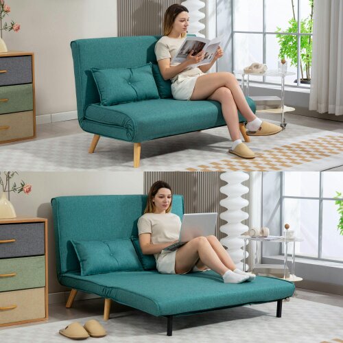 Wyld Haus Baroma Tadi Linen Look Green 2 Seater Sofa Bed