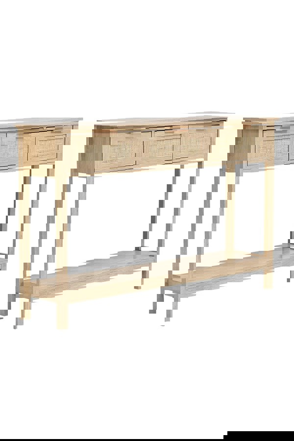 Living and Home Rustic Wood Rattan 3 Drawer Console Side Table