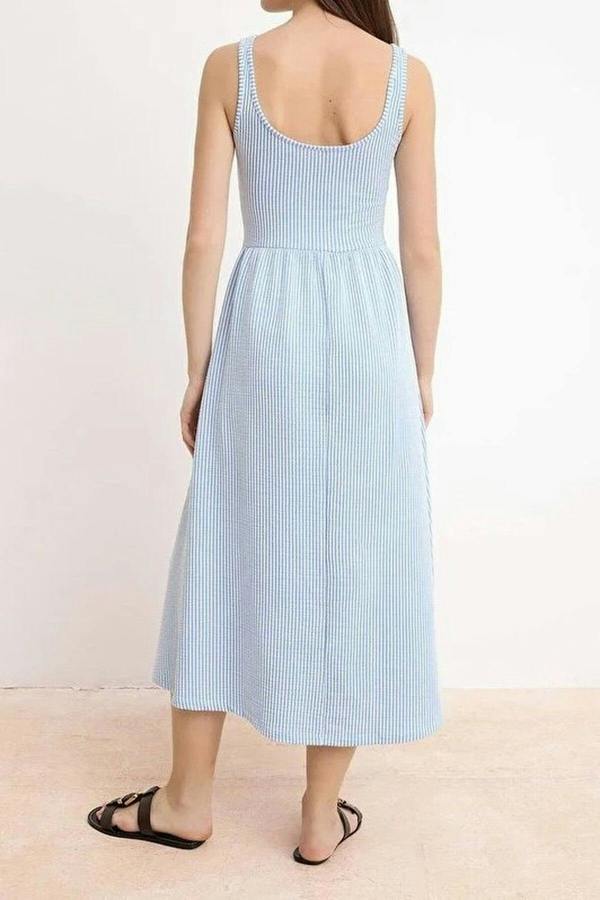 WOVCOR Striped Thick Straps Sleeveless Textured Knit Dress
