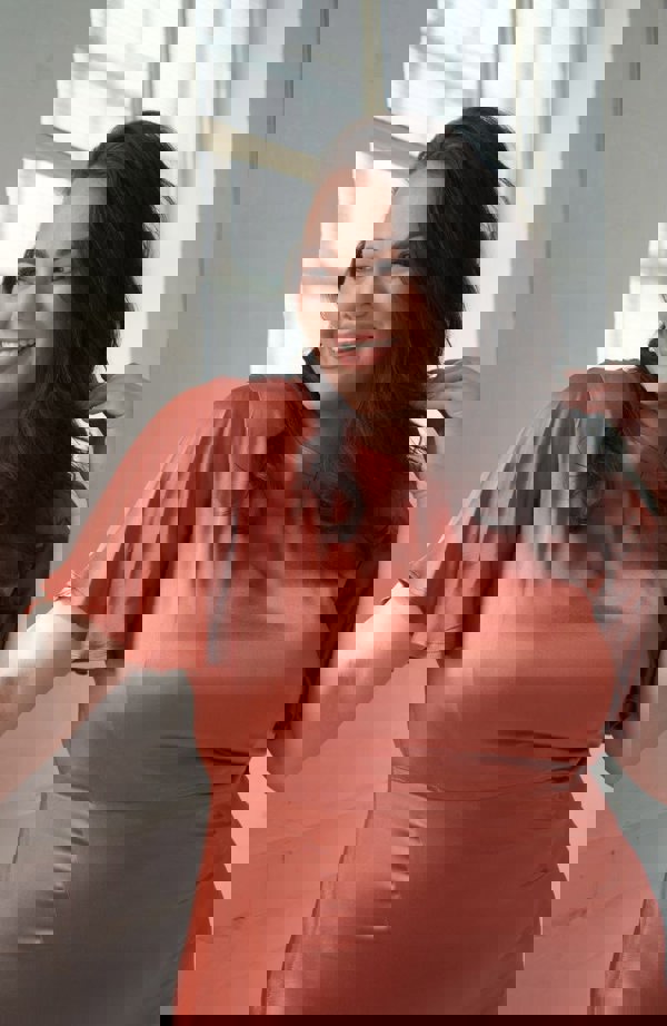 Rewritten London Sienna Dress in Terracotta Lenzing™ Ecovero™ Satin