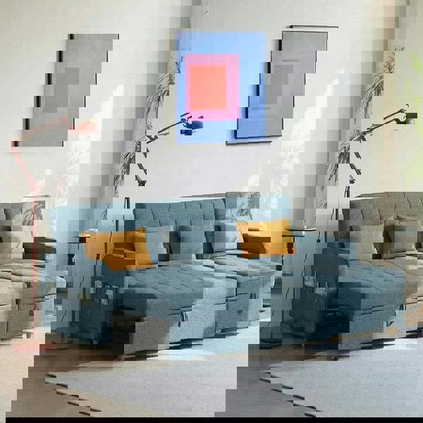 Weilai Concept ML203 Three Seater Sofa Bed, L Shape Sofa Bed With Storage, Linen