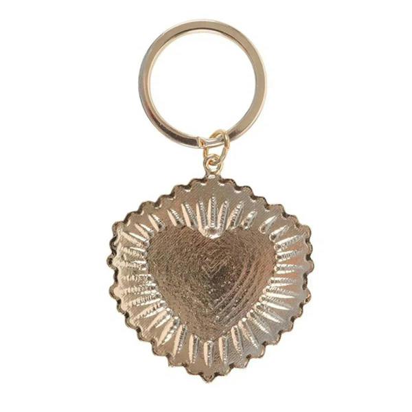 Sacred Heart keyring with round metal ring and heart medallion back