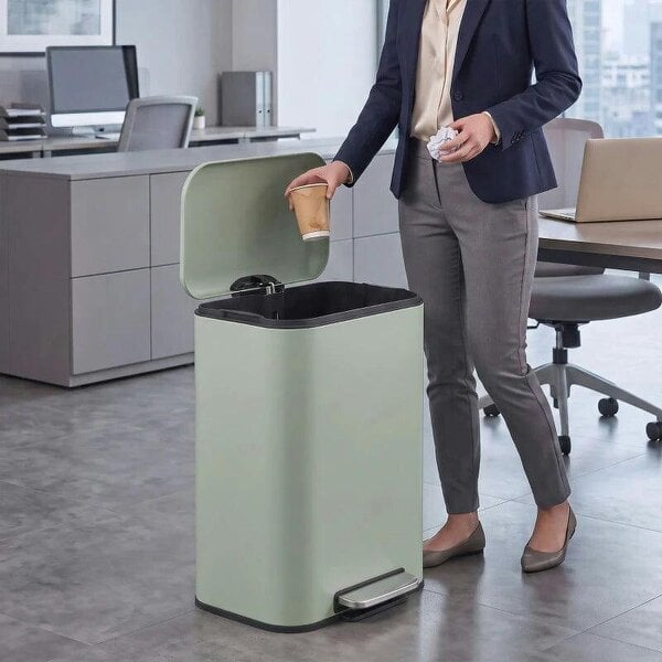 50 L Kitchen Pedal Bin, Metal Rubbish Bin with Removable Inner Bucket, Soft-Close & Stay-Open Lid, Light Green