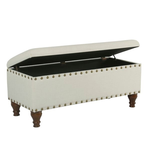 Luxury Living Chelsea Storage Ottoman Bench - Cream/Brass Upholstered with flip lid