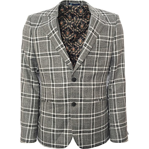Harry Brown Mens Skinny Fit Metallic Checked Suit Jacket in Grey