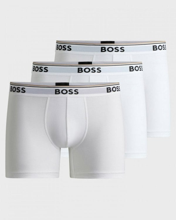 BOSS Orange Power Three Pack Mens Stretch Cotton Boxer Briefs With Logos NOS - White 100