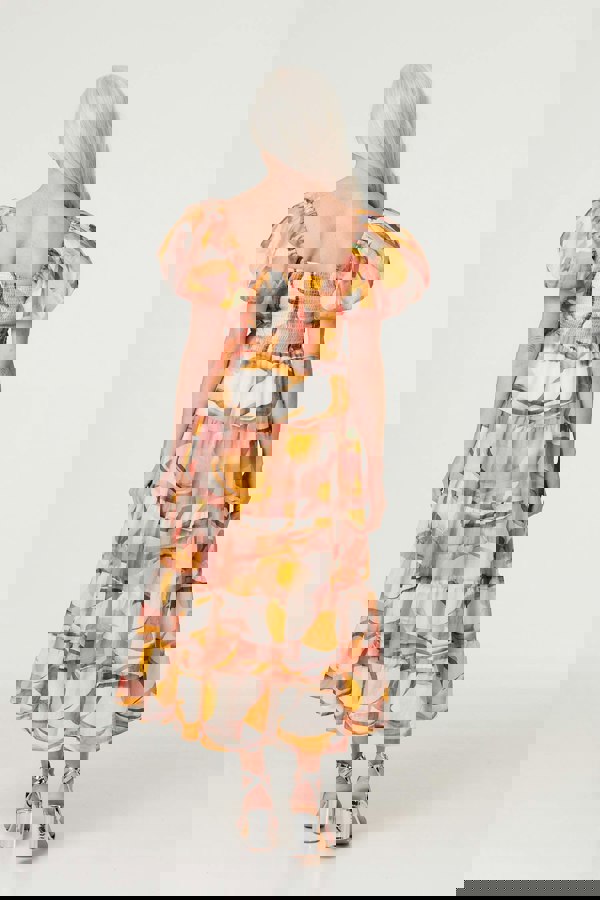 Coral | Printed Puff Sleeve Midi Dress