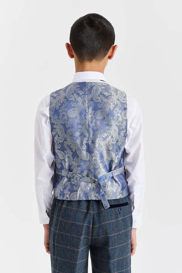 Paul Andrew Harris - Boys Navy 3 Piece Wool Blend Tweed Suit