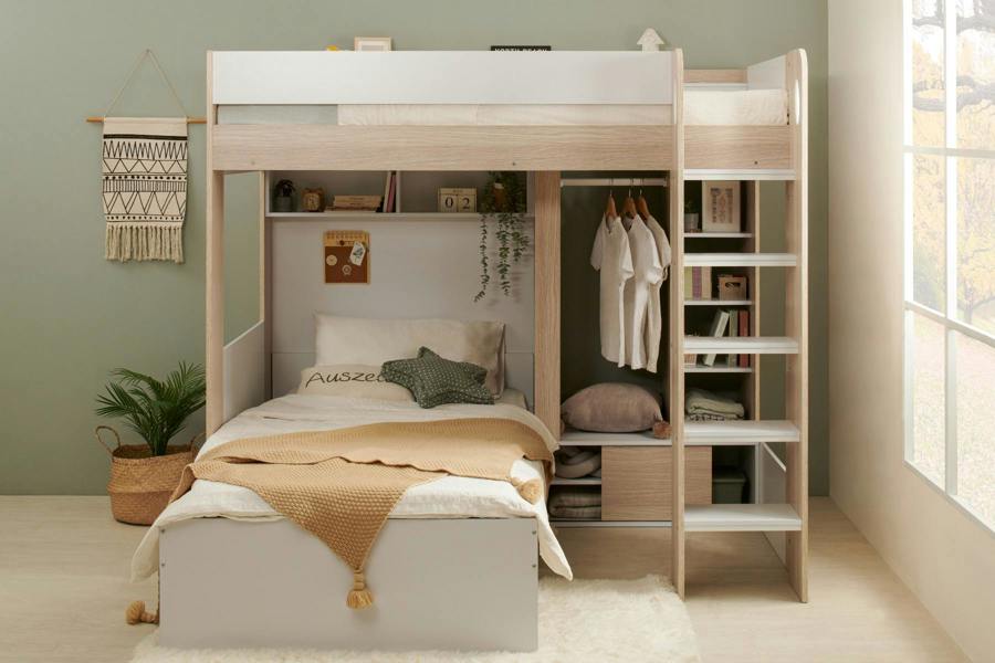 Flair Hampton L Shape Bunk Bed with Wardrobe White