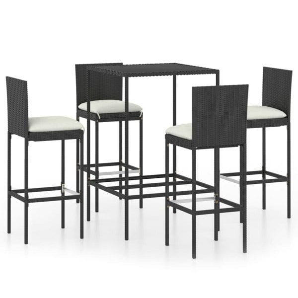 Berkfield 5 Piece Garden Bar Set with Cushions Poly Rattan Black