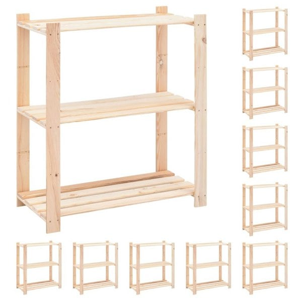 Berkfield 3-Tier Storage Racks 10 pcs 80x38x90 cm Solid Pinewood 150 kg