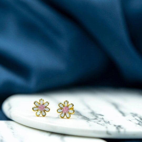 The Colourful Aura Stainless Steel Colourful Daisy Summer Floral Sun Flower Minimalist Stud Earring