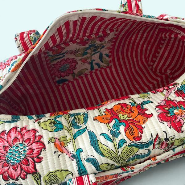 Hayley & Co Large Weekend Duffle Bag | Red Block Print Floral