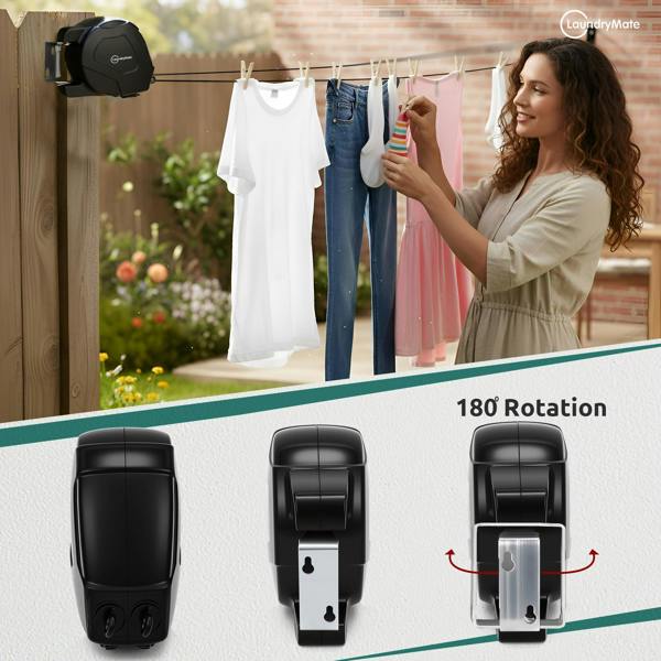 Laundry Mate Retractable Washing line – Duo Reels 30 & 26M Heavy Duty Extendable Washing Line with Twin Cable & Wall Mounted
