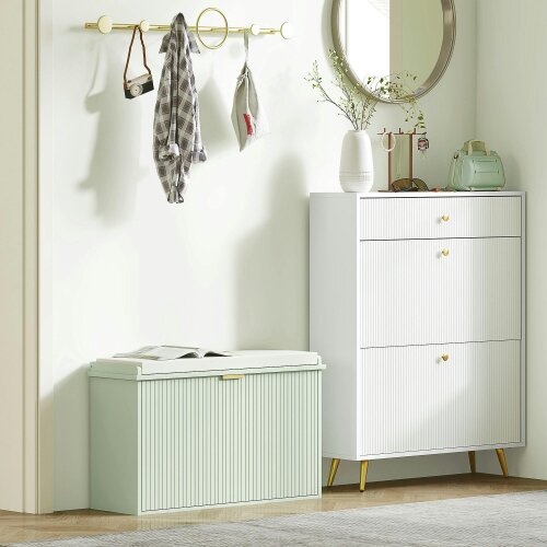 Wyld Haus Nohalu Baro Mint Green Wooden 8 Pair Shoe Bench With Cushioned Top