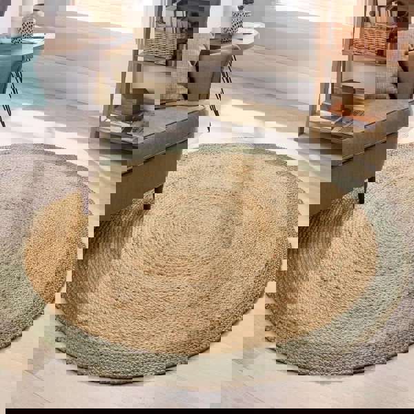 The Rugs Hand-Braided Jute Rug with Colourful Border