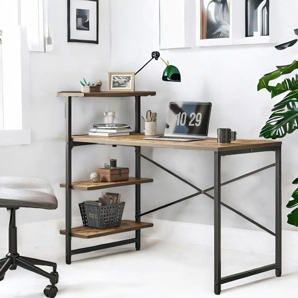 Rafaelo Mobilia Industrial 4 Tier Writing Desk With Steel Frame