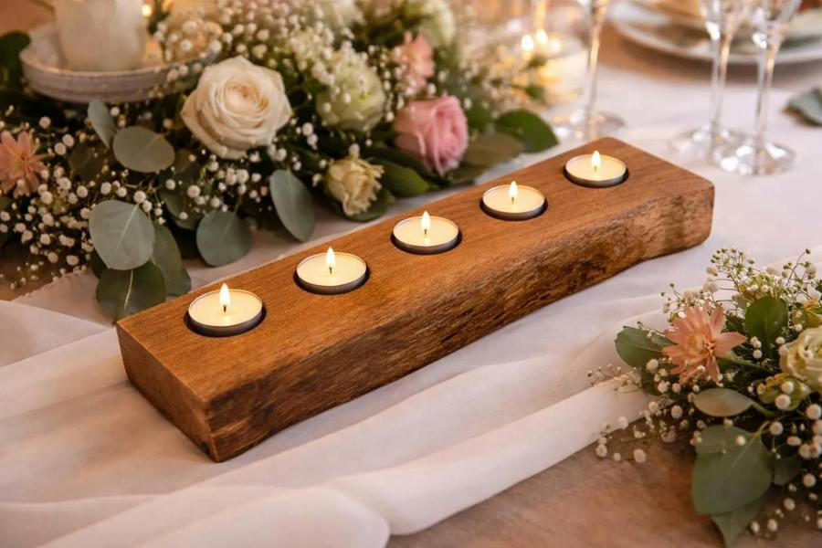 Giraffes & Craftz Chunky Live Edge Oak Tea Light Holder - Handmade From Sustainable Oak