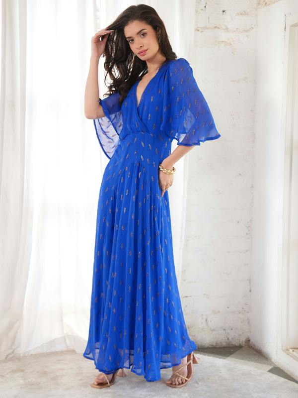 Rose & Nancy Talia Blue Sparkle Maxi Dress