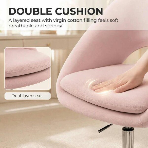 Velvet Desk Chair, Modern Office Chair with Height-Adjustable, Wheels, for Home Study Bedroom, Pink