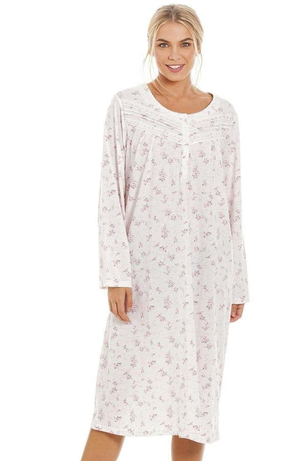 Womens Pink Rose Print Long Sleeve Nightdress