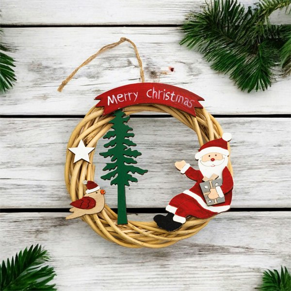 St Helens Natural Colour  Hanging Wicker  Wreath With Santa-
