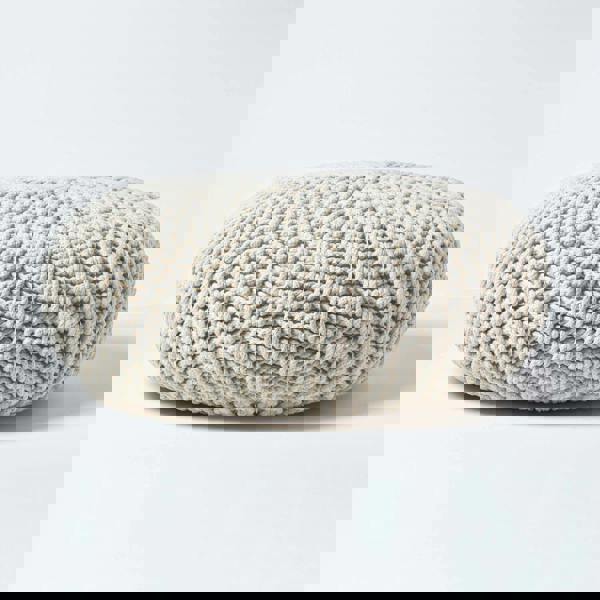 HOMESCAPES Large Round Cotton Knitted Pouffe Footstool