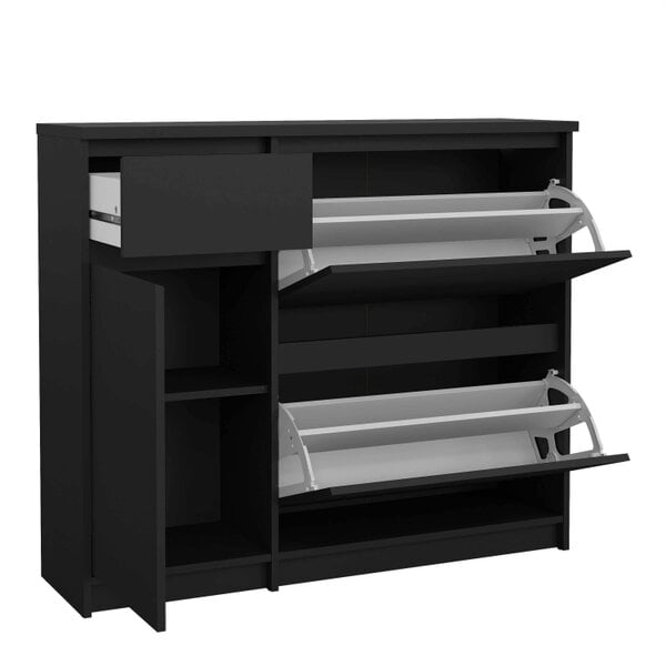 Wyld Haus Budapest Matt Black Wooden Shoe Cabinet 3 Doors 1 Drawer