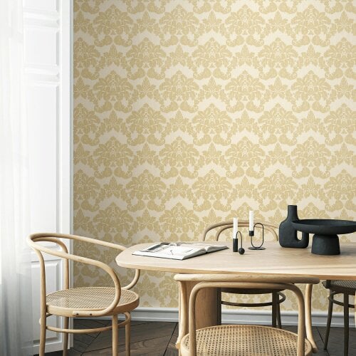 Hoopla Walls Windsor Damask - Sand 10m Wallpaper
