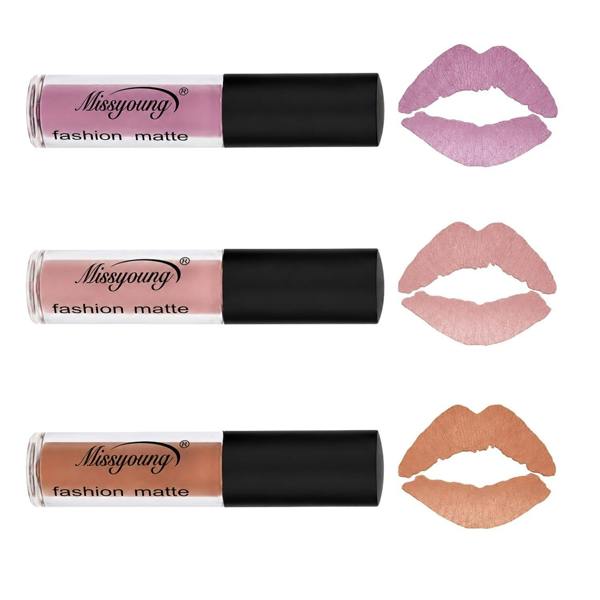 Aquarius Nude Matte Lipstick Set Waterproof Long Lasting Liquid Lip Gloss 3 Shades Kit