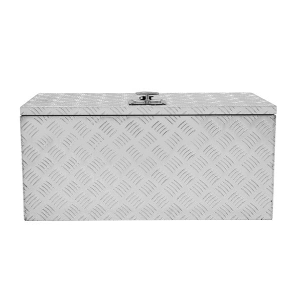 Extra large aluminium tool box with a diamond plate texture, featuring a secure latch and a sleek silver finish for durability