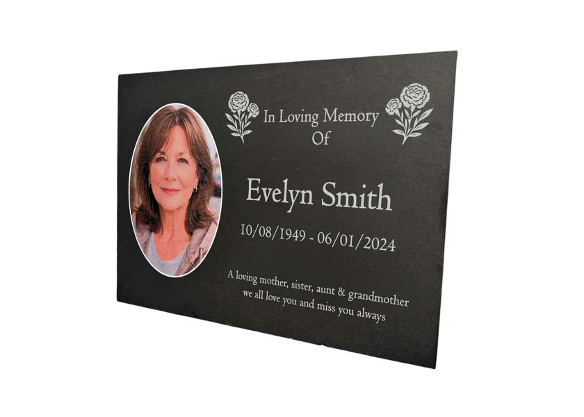 Memorials Direct Photo Slate Memorial Plaque,  Carnation, Add a Portrait & Personalised Text | 35×25cm (14×10”)
