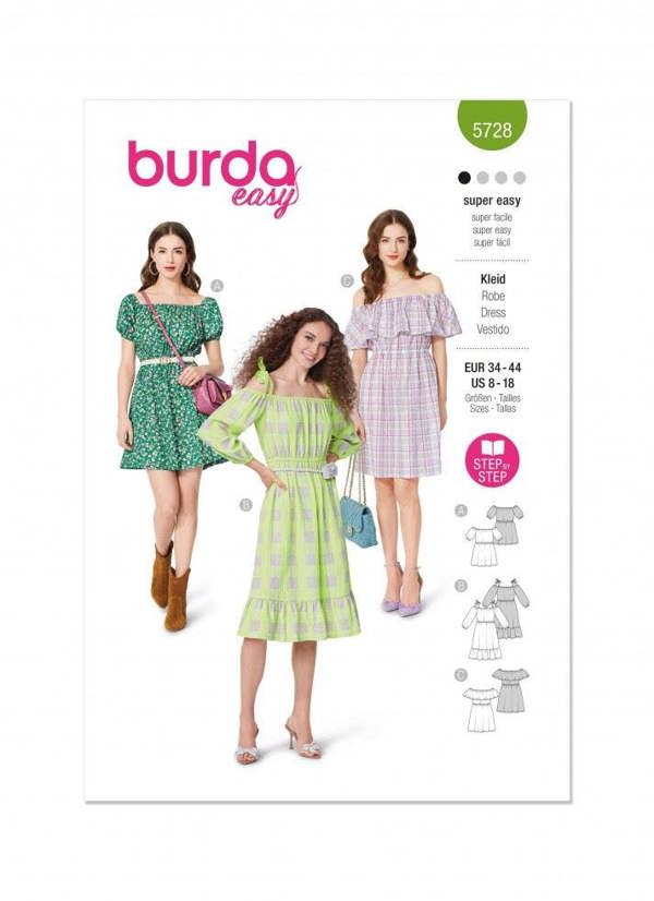 Burda Sewing Pattern 5728 Dresses For Women, 8-18 (34-44) - Easy