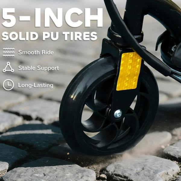 Black 5-inch solid PU front tire with amber reflector on electric scooter