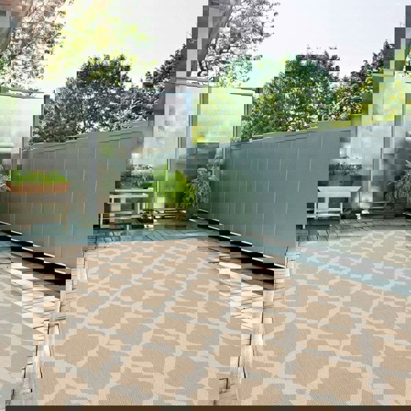 Beige Trellis Design Outdoor Rug for Garden & Patio