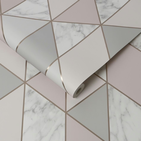 Sublime Marble Geometric Wallpaper - Blush - 10m
