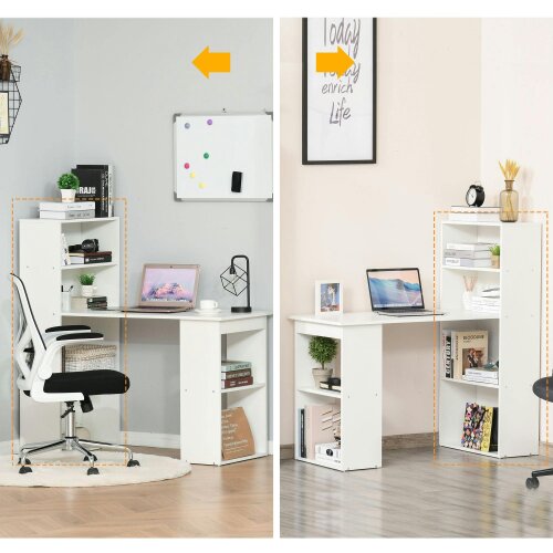 Wyld Haus Zire 120cm Wooden White Study Desk With 6 Tier Bookshelf Storage