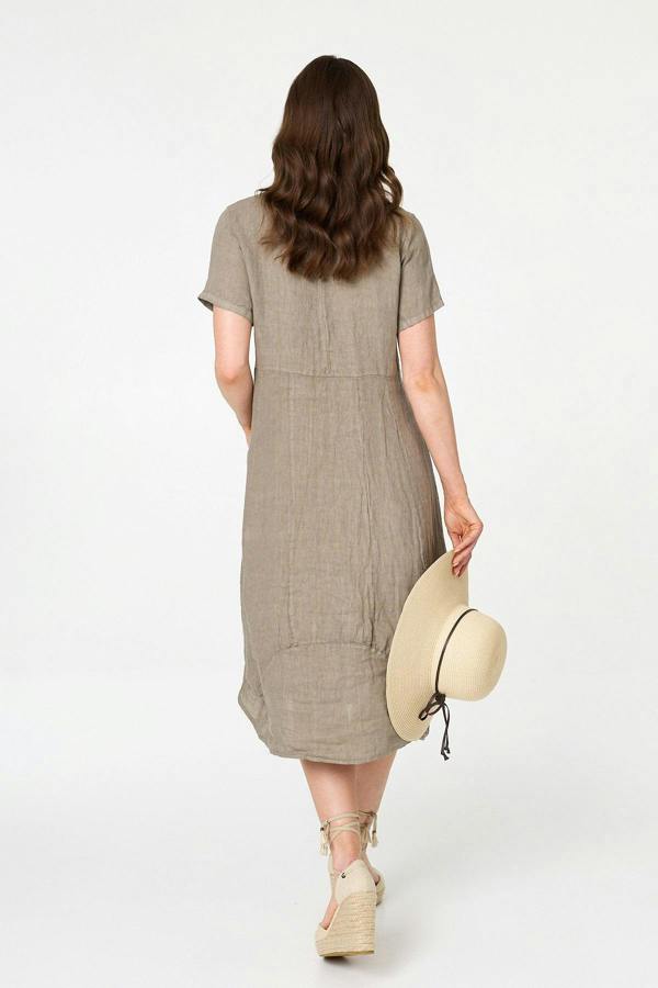 Brown | Short Sleeve Oversized Midi Shift Dress