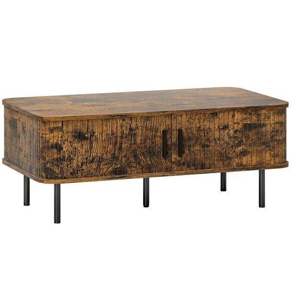Wyld Haus Ninoma Wooden Rustic Brown Rectangular Coffee Table With Tambour Doors