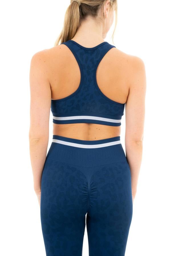 Smart Living Women's Leopard Print Seamless Padded Sports Bra - Navy