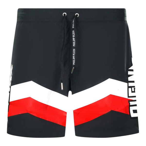 Philipp Plein Diag Logo Long Swim Shorts - Black